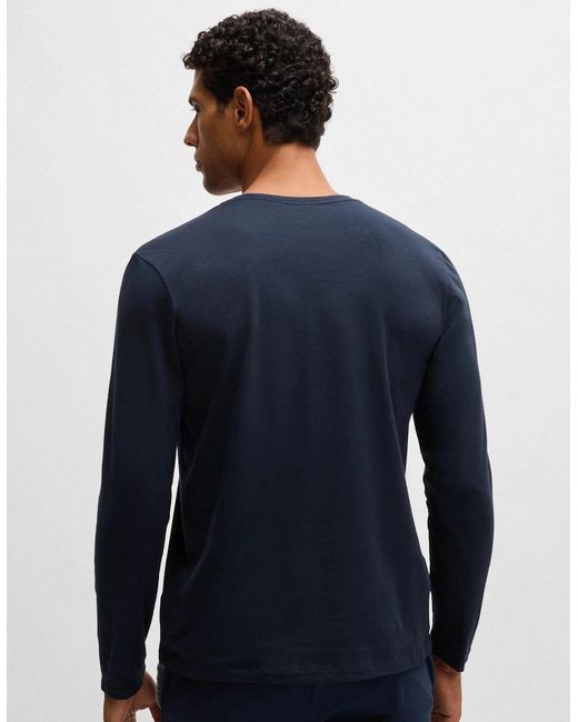 Boss Blue Boss Mix&Match Long Sleeve Stretch-Cotton T-Shirt With Embroidered Logo for men
