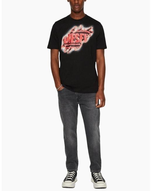 DIESEL Black T Just E43 T Shirts Cotton Crew Neck Short Sleeved Casual Summer Tee for men
