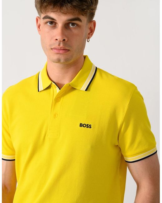 Boss Yellow Boss Paddy Cotton-Piqué Polo Shirt With Contrast Logo for men