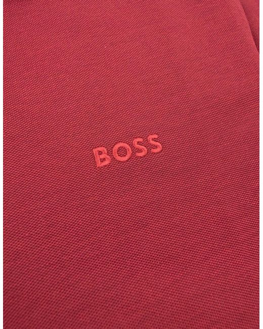 Boss Red Paule 4 Slim Fit Branded Placket Polo Burgundy 654 for men