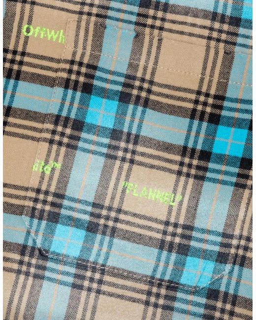 Off-White c/o Virgil Abloh Blue Helvetica Pattern Camel Flannel Shirt for men