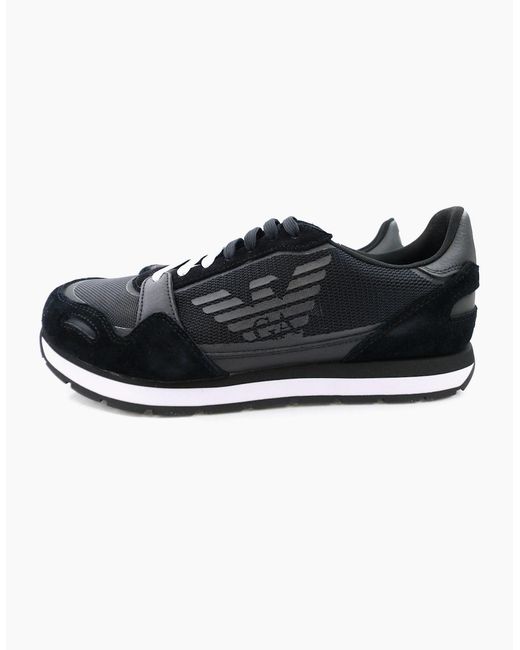 Emporio Armani Black Suede Sneakers With Contrasting Inserts And Oversi for men