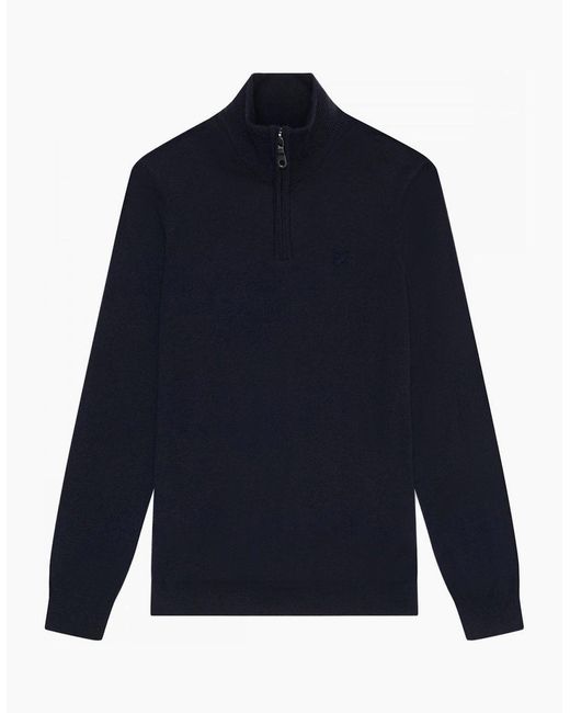 Lyle & Scott Blue Lyle & Scott Tonal Eagle Merino Quarter-Zip Jumper for men
