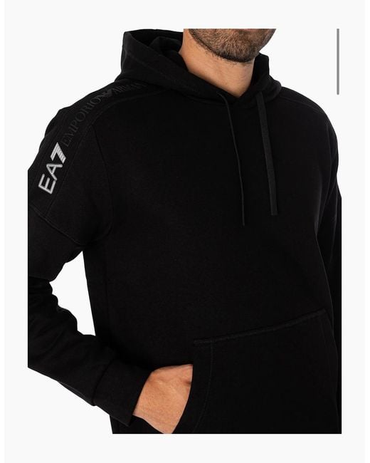 EA7 Black Hooded Tape Logo Sweatshirt for men