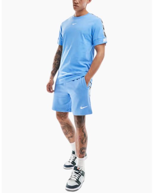 Nike Blue T-Shirts Tape Repeat Fleece Cotton Top for men