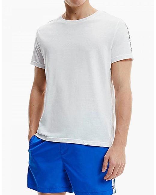 Calvin Klein White Logo Tape Swimwear Beach T-Shirt for men
