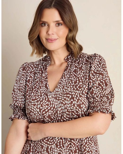Live Unlimited London Brown Abstract Print Short Sleeve Jersey Top