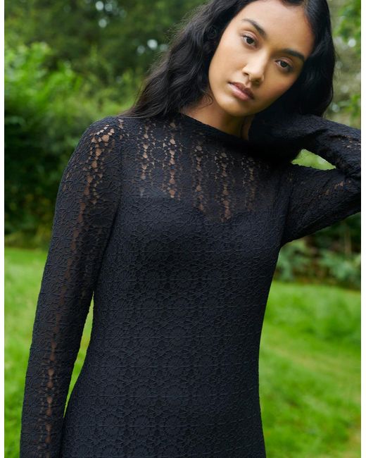Ro&zo Green Lace High Neck Midi Dress