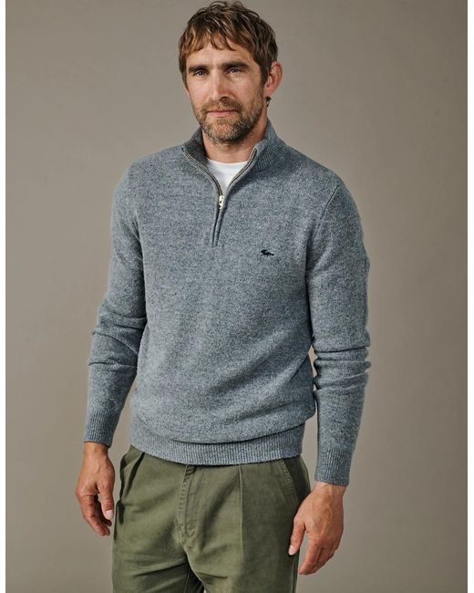 aubi Gray Pepper Lambswool Zip Neck for men
