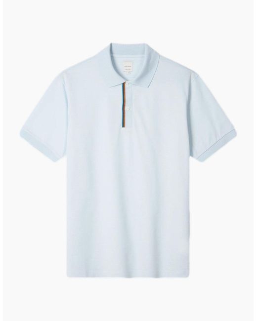 Paul Smith Blue Signature Stripe Trim Polo Shirt 40 Lt for men