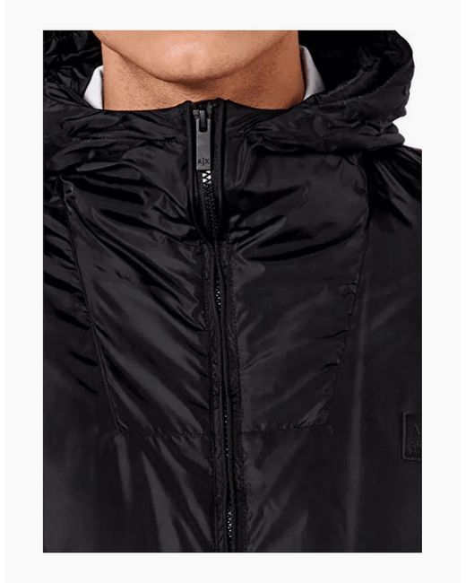 ARMANI EXCHANGE Black Nylon Zip Up Hooded Puffer Jacket for men