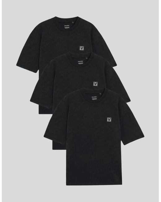 Lyle & Scott Black 3-Pack Lounge Relaxed T-Shirts for men