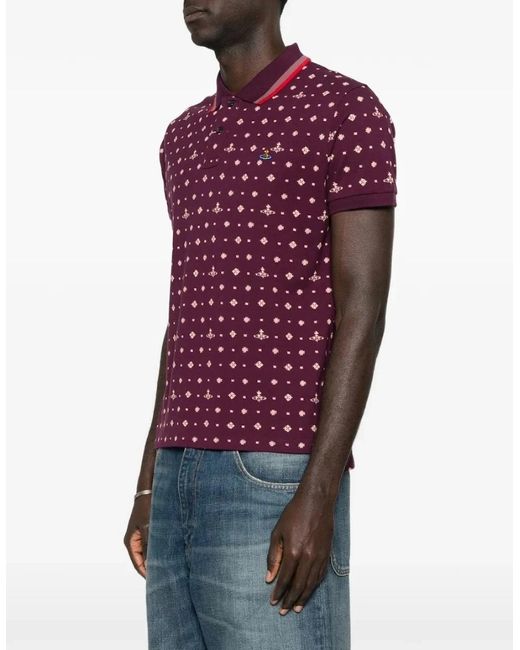 Vivienne Westwood Red All Over Orb Polo Shirt Burgundy for men