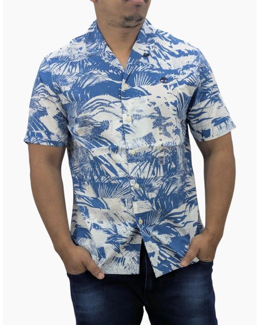 Timberland Blue Hawaiian Shirt Vintage Casual Beach Summer Holiday Floral for men