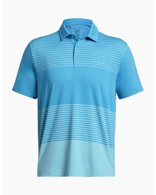 Under Armour Blue Striped Collared Neck Short Sleeve Polo Shirt for men