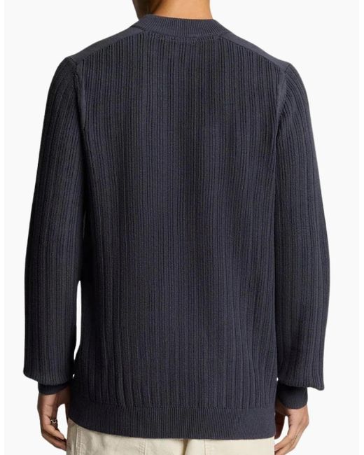 Lyle & Scott Blue Lyle & Scott Plain Branded Ribbed Mock Neck Night Jumper for men