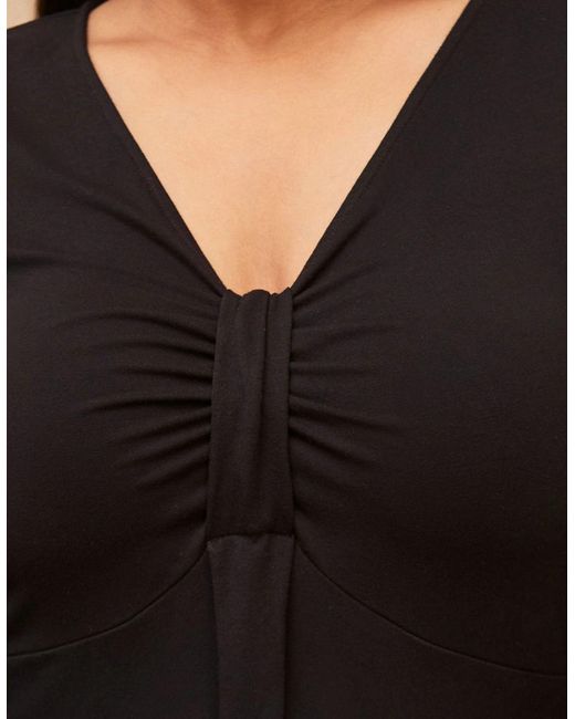 Live Unlimited London Black Jersey Pleat Front Midi Dress