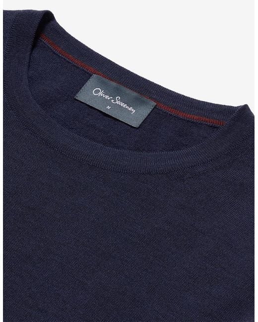 Oliver Sweeney Blue Merino Wool Crew Neck Jumper for men
