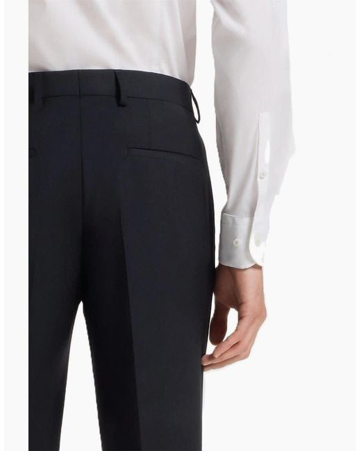 Boss Blue Genius Solid Patterned Straight Leg Trousers for men