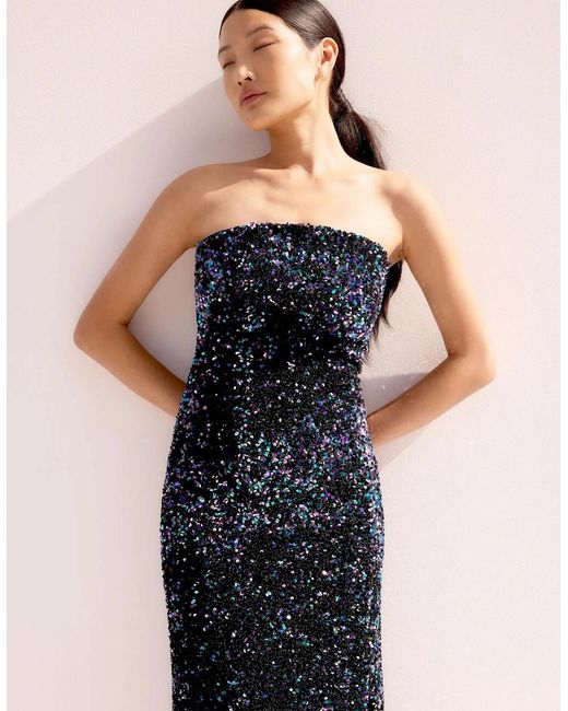Ro&zo Blue Blair Sequinned Bandeau Maxi Dress