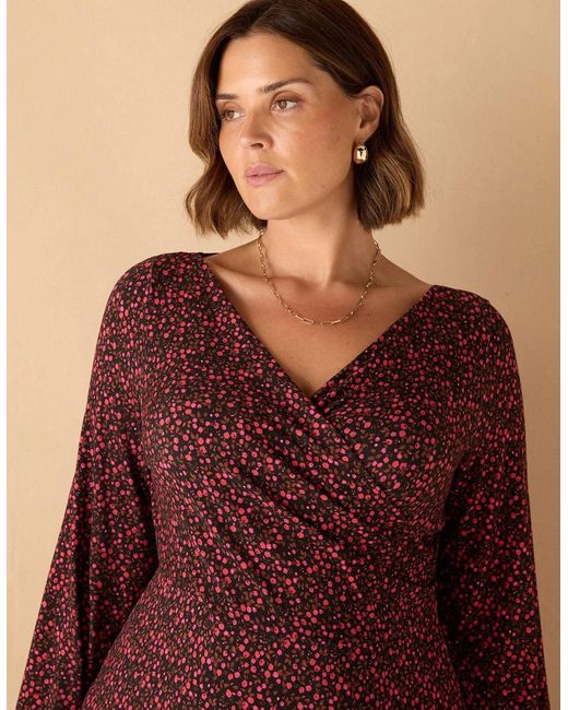 Live Unlimited London Purple Ditsy Floral Jersey Wrap Dress