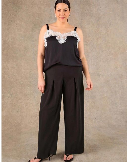 Live Unlimited London Black Pleat Front Straight Leg Tailored Trouser