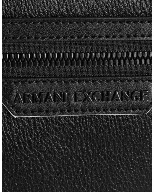 ARMANI EXCHANGE Black Grain Leather Metal Logo Pouch Bag for men