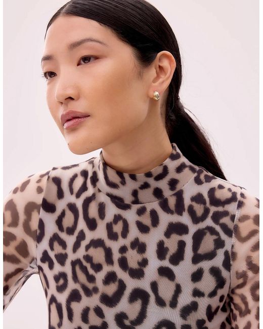 Ro&zo Gray Leopard Print Mesh Top