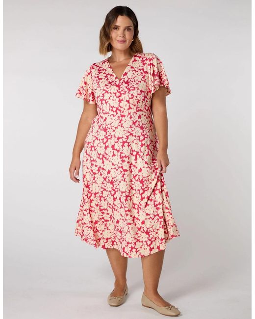 Live Unlimited London Pink Raspberry Floral Flutter Sleeve Wrap Dress