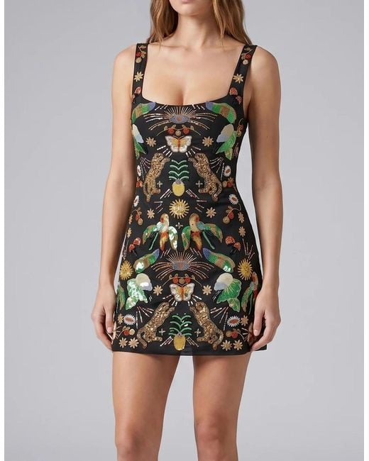 Oceanus Green Aurelia Embroidered Luxury Mini Dress