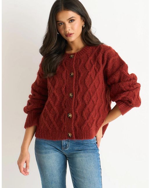 Gini London Red Rust Cable Knit Cardigan