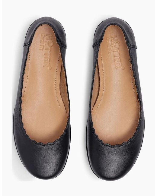 Hotter Black Eider Wide Ballet Pumps