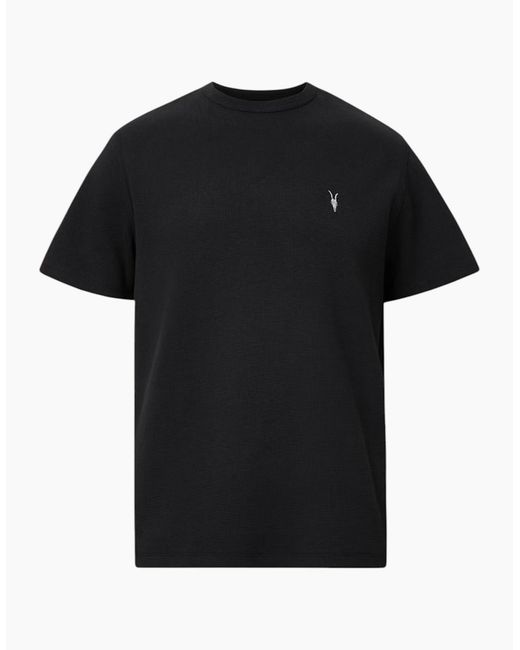 AllSaints Black Esum T Shirts Waffle Texture Crew Neck Short Sleeve Summer Tee for men