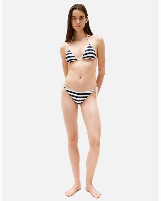 Tommy Hilfiger Blue Nautical Stripe Ribbed Triangle Bikini Top, /Ivory