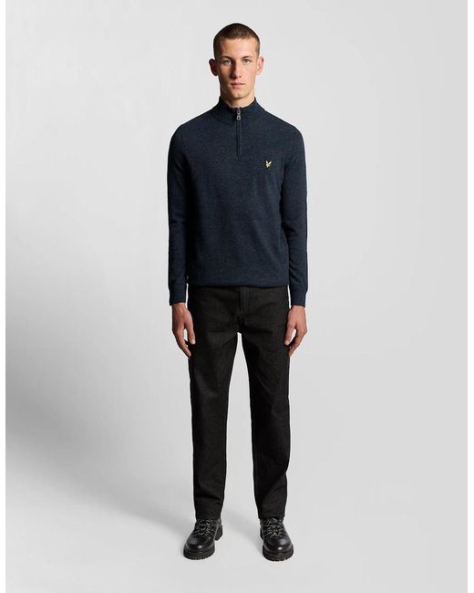 Lyle & Scott Blue Lambswool Blend 1/4 Zip Jumper for men