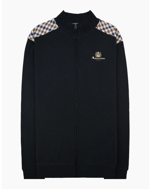 Aquascutum Black Cc Shoulder Fz Fleece Funnel Neck 16 for men