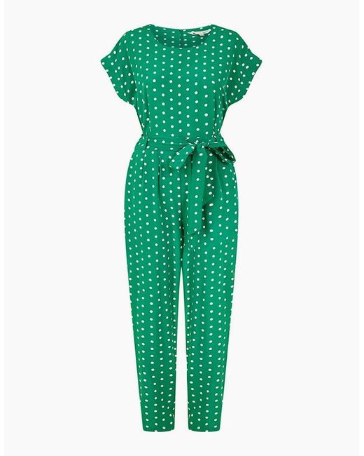 Yumi' Green Spot Print Crew Neck Jumpsuit