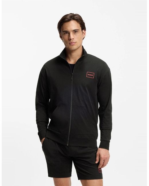 Boss Black Laze Solid Patterned Ribbed Cuff Zip Neck Sweat Jacket for men