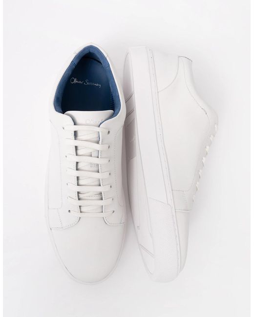 Oliver Sweeney White Hayle Antiqued Calf Leather Trainers for men