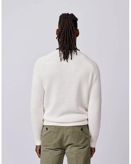 aubi White Lacey Cotton Linen Blend Crew Neck for men