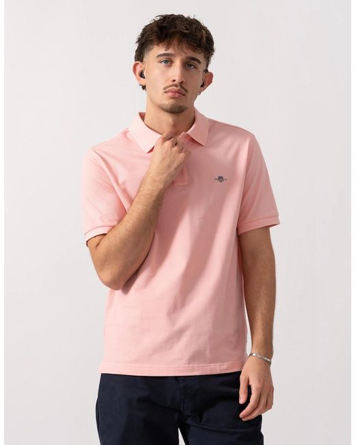 Gant Pink Regular Fit Short Sleeve Shield Logo Pique Polo for men
