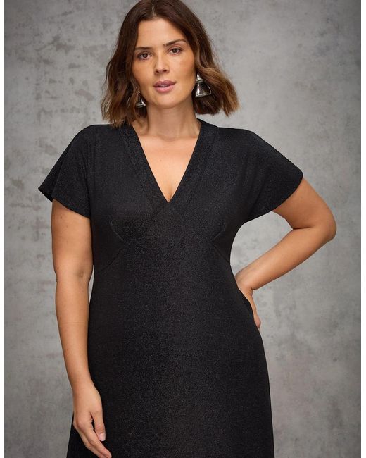 Live Unlimited London Black Sparkle Jersey Short Sleeve Dress