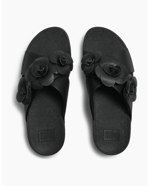 Fitflop Black Lulu Flower Cross Slides