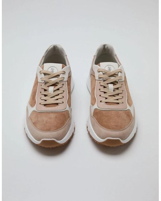 Brunello Cucinelli White Nubuck & Suede Sneakers for men