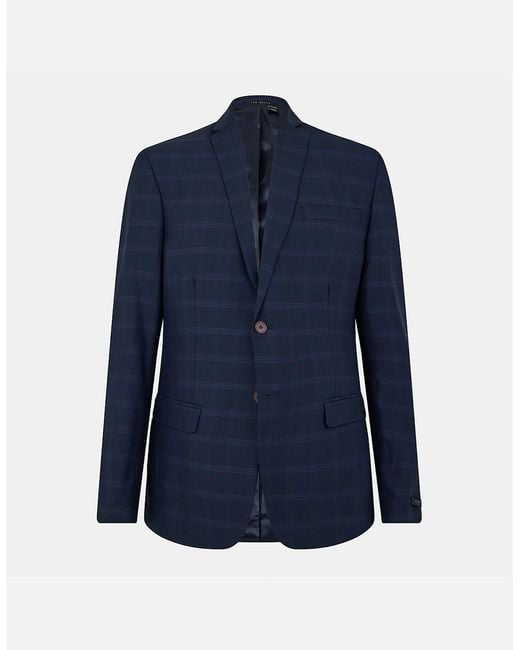 Ted Baker Blue Rust Plaid Flap Pocket Suit Jacket for men