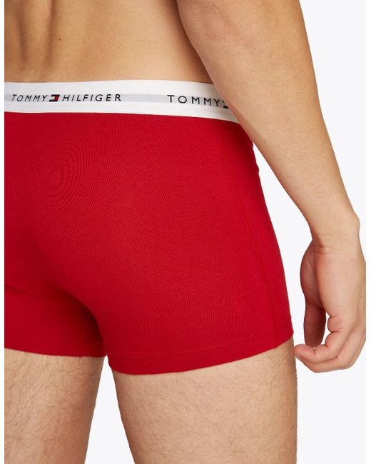 Tommy Hilfiger Red 3-Pack Signature Cotton Boxer Trunks, Deep/Primary/Utility for men