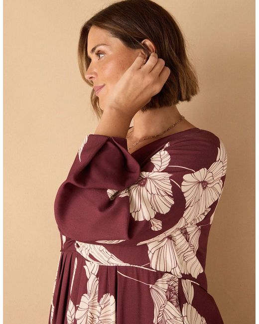 Live Unlimited London Pink Burgundy Floral Print Button Up Midaxi Dress
