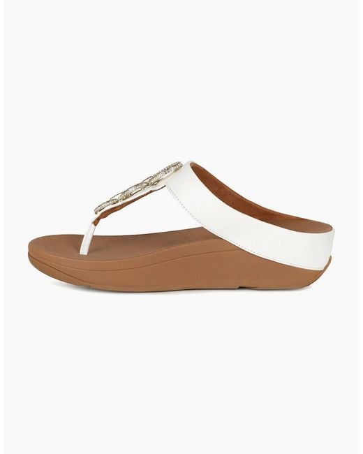 Fitflop White Fino Crystal Chain Toe Post Sandals