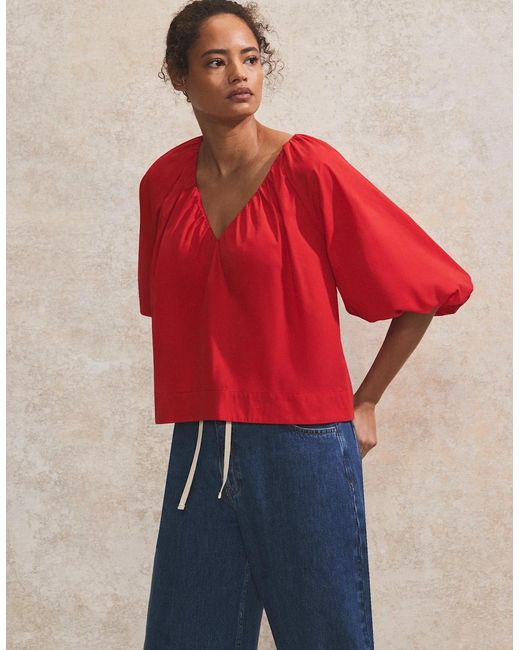 Ro&zo Gathered-Sleeve V-Neck Top