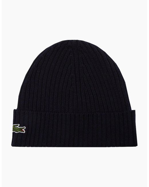 Lacoste Blue Ribbed Wool Hat for men